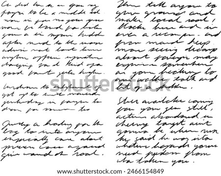 Two Columns of Seamless Illegible Cursive Text in Black Ink. Handwritten, Transparent, Scribbly Short Paragraphs Ideal for Patterns, Old-School Textures, Love Letters, Fake Illegible Poems or Poetry.