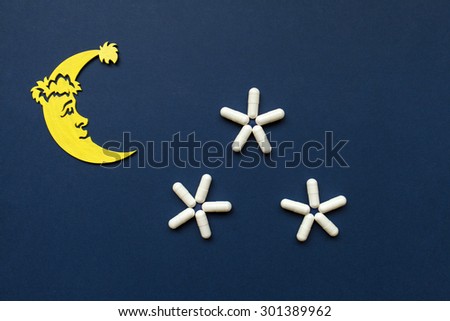 Sleep. Cartoon moon with white lambs on black background