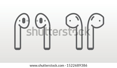 Apple air pods minimal icon. Wireless earphones symbol. 2 side ear bud logo. Two sides headphones electronic gadget. Airpods vector Illustration.
