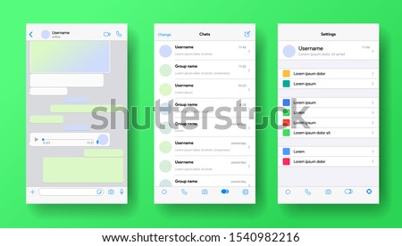 Mobile messenger screen inspired by whatsapp. Whats ap application mockup. Phone chat with voicemail or audio message. Whats App layout of private account for business. Vector illustration.