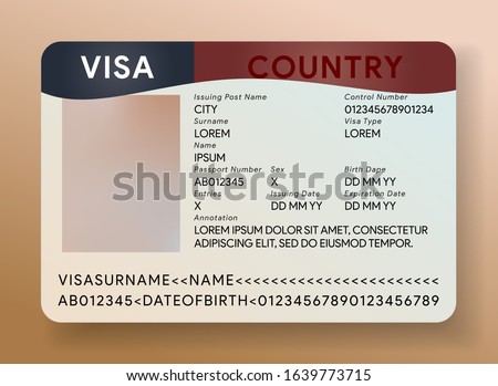 USA visa template. Immigration document to United States. American green card mock up. Vector illustration