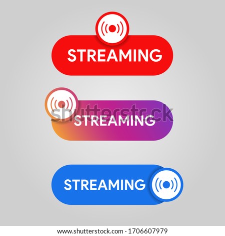 Set of streaming icon. Social media style live, broadcasting, online stream sign. Youtube, instagram, facebook color style badge.  Music radio wave speed. Vector illustration.