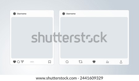 Social media post template. Instagram and x responsive marketing mock-up. Twitter like, share, comment, save, repost icon. Vector illustration