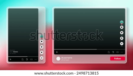 Vertical video player. Responsive tiktok interface mock-up. Blogging and streaming playback platform. Social media thumbnail frame. Vector illustration.