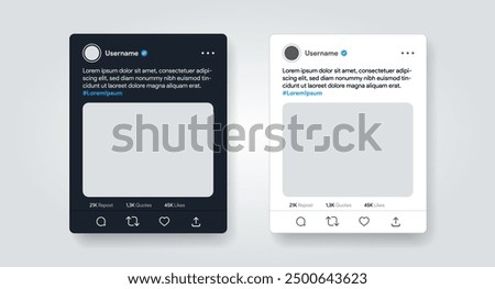 X post template. Twitter style feed mock-up. Social media ad publication 
mock-up. Blog frame Repost like, quote, comment, save, retweet icon. Vector illustration