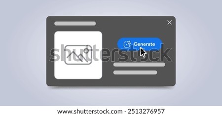 Generate AI content interface. LLM assistant with prompt input field. AI-powered submit button. Large language model chat. Artificial intelligence image and text generator tool. Vector illustration