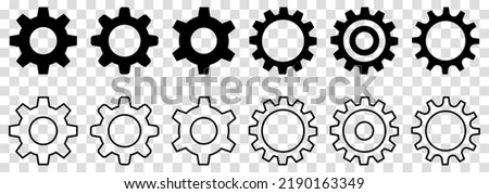 Gear vector icons. Flat and line art style. Vector illustration isolated on transparent background