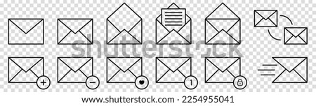 Mail icons set. Email envelope collections. Vector illustration isolated on transparent background

