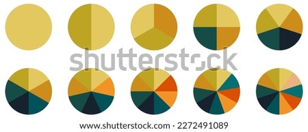 Circle pie chart set. Colorful diagram with 10 sections. Vector illustration isolated on white background
