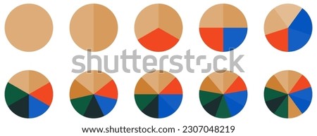 Set of circle pie chart signs. Colorful diagram with 10 sections. Vector illustration