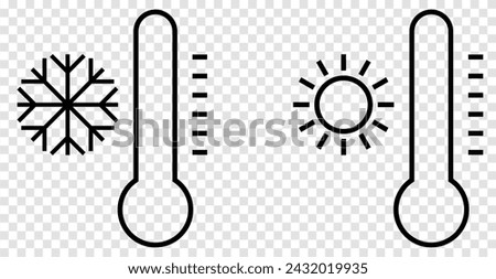 Hot and cold temperature thermometers line icons. Vector illustration isolated on transparent background
