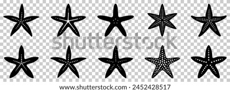 Set of starfish icon. Sea star fish marine life isolated on transparent background

