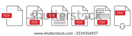 PDF file format icons. PDF file download symbols
