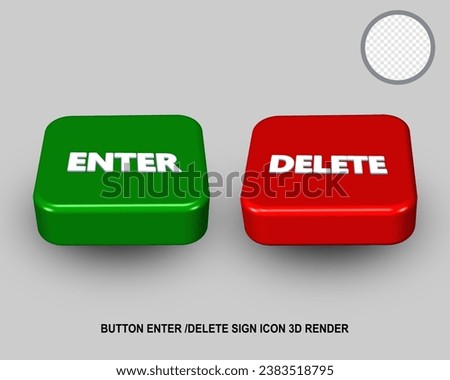 3D button enter or delete sign icon green red color