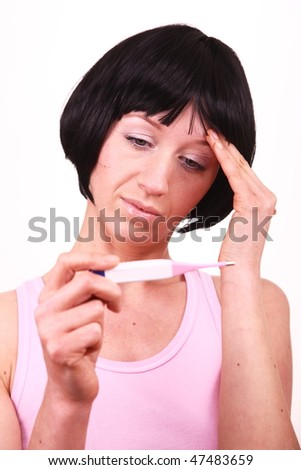 young woman with clinical thermometer ill