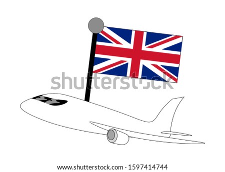 Airplane with United Kingdom flag vector illustration. Suitable for travelling business and travel or holiday theme.