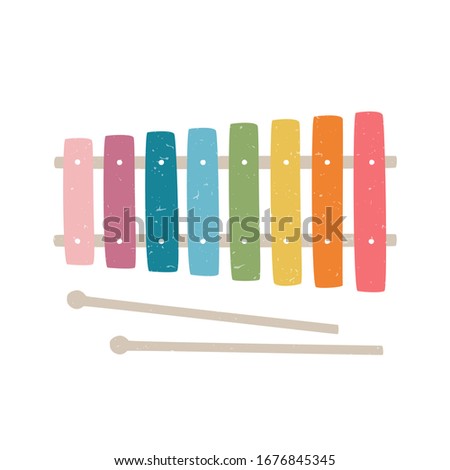 Cute vector xylophone. Vector shabby hand drawn illustration