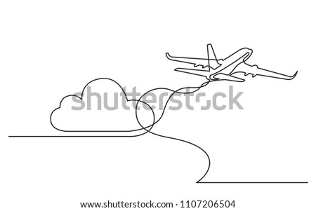 continuous line drawing of flying passenger plane