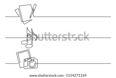 banner design - continuous line drawing of business icons: documents, music files, photos