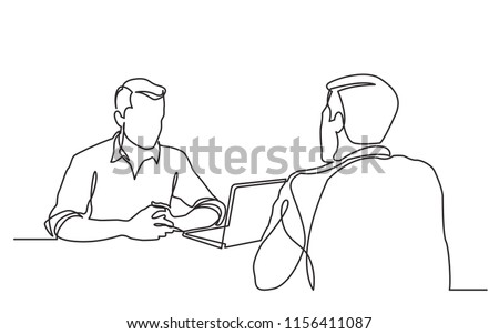 continuous line drawing of job interview between two men