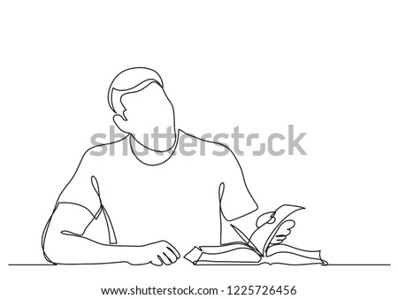 continuous line drawing of man studying reading book