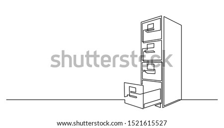 continuous line drawing of big office file cabinet