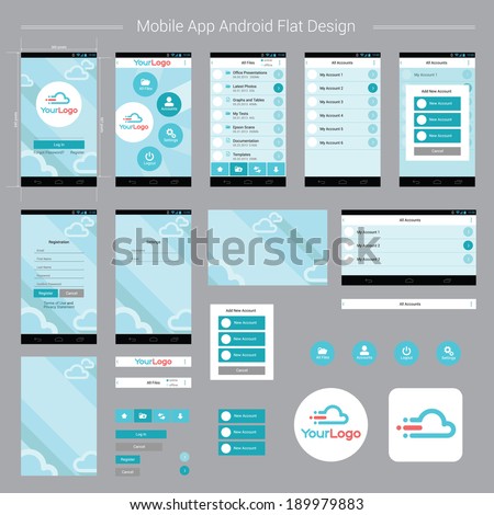 Mobile App Android Flat Interface. Easy-edit layered vector EPS10 file.
