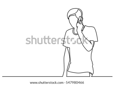 continuous line drawing of young man talking on mobile phone