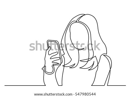 continuous line drawing of woman reading mobile phone