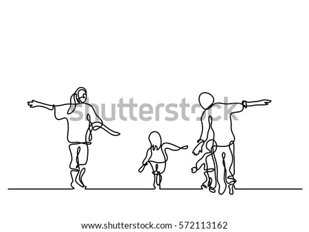 continuous line drawing of happy family having fun