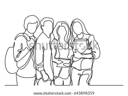 standing students - continuous line drawing