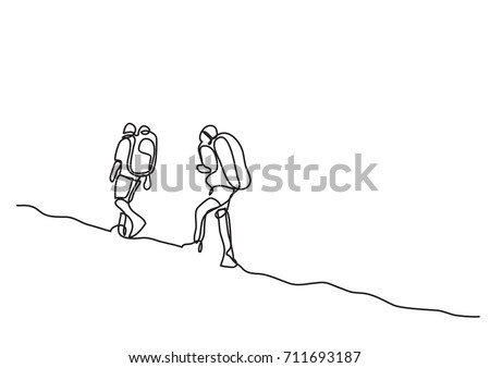 one line drawing of travelers walking