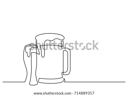 one line drawing of isolated vector object - beer pint and glass