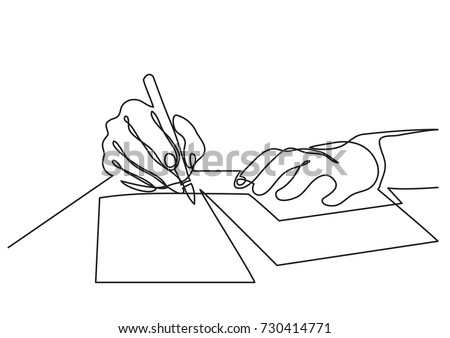 continuous line drawing of hands writing letter
