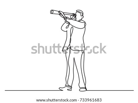 continuous line drawing of business concept - businessman looking in spyglass