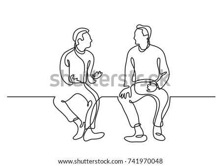 one line drawing of two sitting men talking