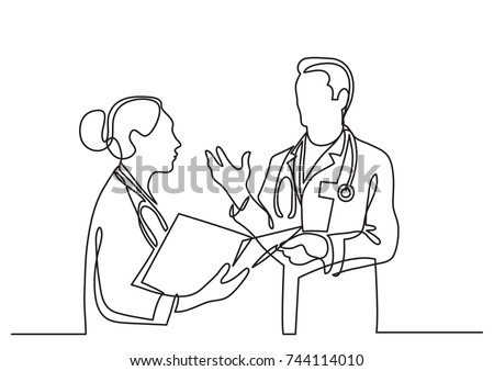 continuous line drawing of doctors talking