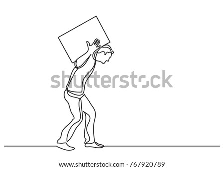 continuous line drawing of man carrying heavy weight