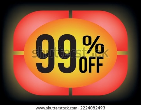 99 percent discount on the banner, in effect, 3d. Black banner with gradient yellow, red, orange and white inverted increase effect