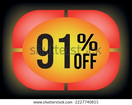 91 percent discount on the banner, in effect, 3d. Black banner with gradient yellow, red, orange and white inverted increase effect