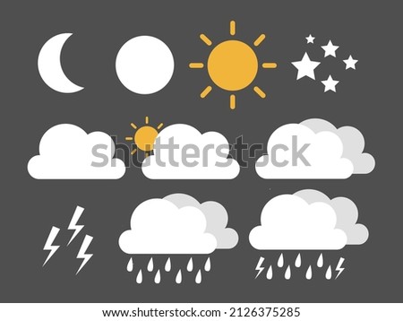 Vector image of tropical climate icon logo sunny, cloudy, rainy, cloudy, lightning, lightning, stars, day and night suitable for weather forecast design and icon descriptions
