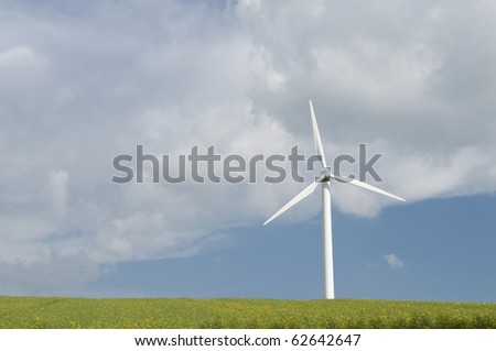 wind vertical axis turbine in canola field