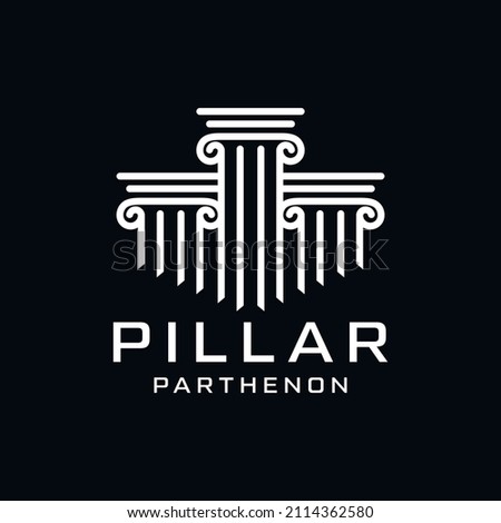 Pillar parthenon law building monument line outline vintage logo design