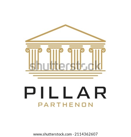 Pillar parthenon law building monument line outline vintage logo design