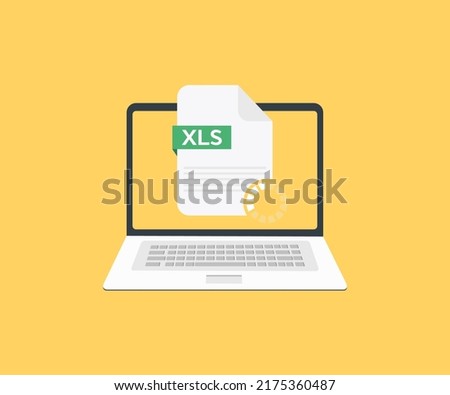 Laptop and download XLS file logo design. Download xls button, Excel Type vector design and illustration.