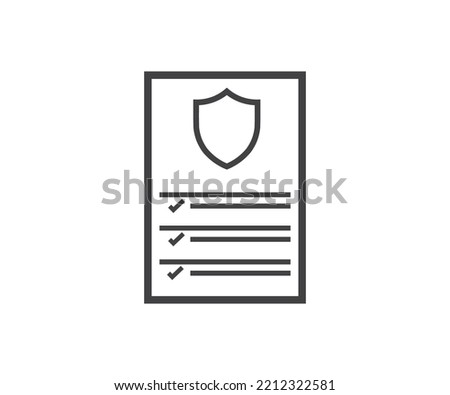 Insurance policy, document, business concept, data secure logo design. Examining insurance policy, vector design and illustration.