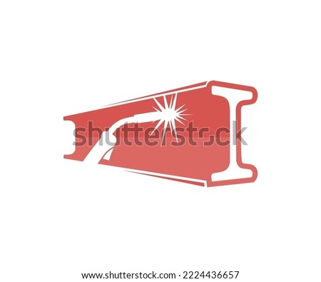 Metal Welding, Welded Steel Structures, welding machine, steel beams logo design. Welding torch with steel beam. Metal industry, work semi-automatic electric arc welding vector design and illustration