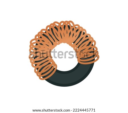 Induction coil with copper wire winding soldered logo design. Electronic components on switch-mode power supply unit detail. vector design and illustration.
