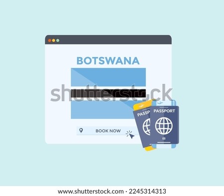 Online booking service on web browser site, trip, travel planning country Botswana national flag logo design. Online reservation of plane tickets. Concept for website vector design and illustration.