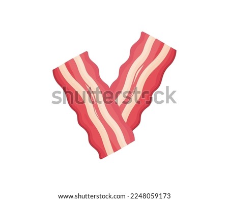 Fried bacon strips. Two strips of fried crispy bacon on white background logo design.  Fried bacon for burger and sandwich of food for shops and markets vector design and illustration.

